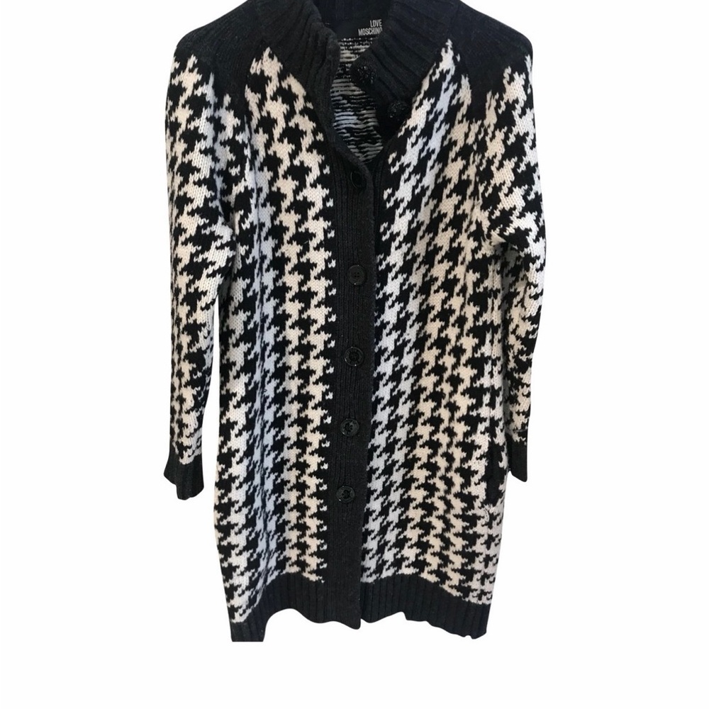 Moschino Black and White Houndstooth Cardigan